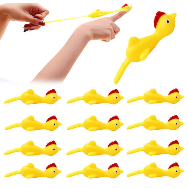 12pcs Funny Laugh Rubber Chicken Stretchy Flying Turkey Finger Birds ...