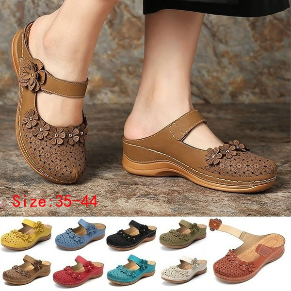 Women Vintage Style Sandals Flats Shoes Summer Casual Shoes Retro Shoes ...