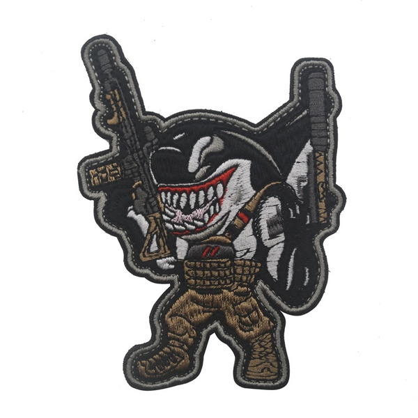 SHARK TACTICAL MILITARY EMBROIDERY Hook and Loop Fastener PATCH