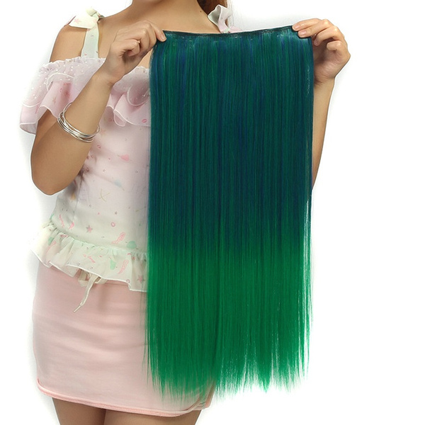 green blue clip in hair extensions