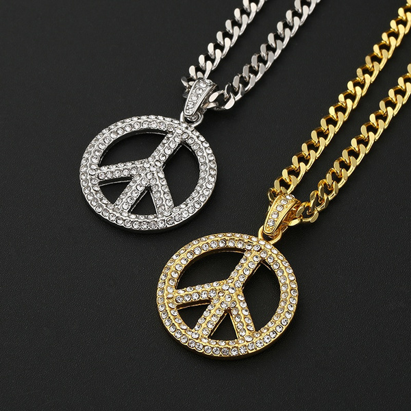 Hip Hop New Peace Symbol Anti-War Sign Necklace Pendant Gold Color ...