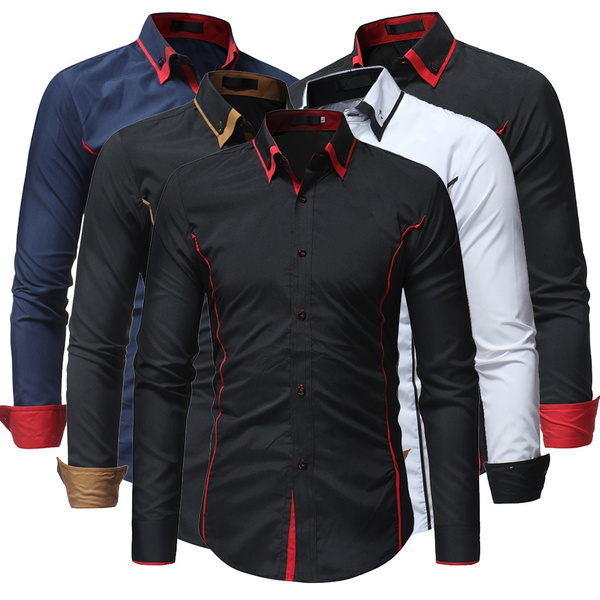 Classic Men's Long Sleeve Shirt Fashion Double Collar Shirt Business