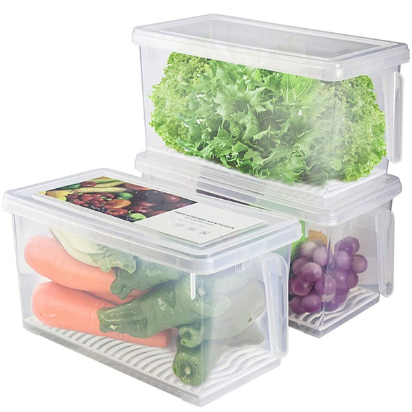 Produce Saver Refrigerator Organizer Bins for Fridge - 4.5L x 3 FreshWorks  Stackable Fridge Storage Containers with Removable Drain Tray for Produce,  Fruits, Vegetables, Meat, and Fish