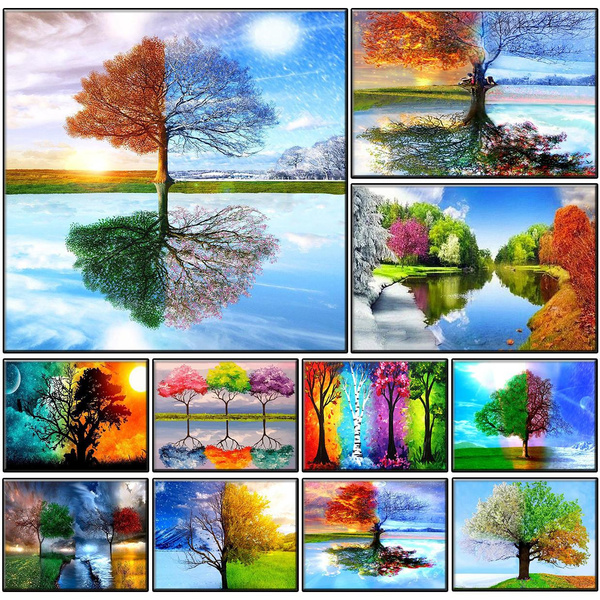 DIY 5D Blue Tree Diamond Painting Full Drill Embroidery Kits Arts Decors Gifts 