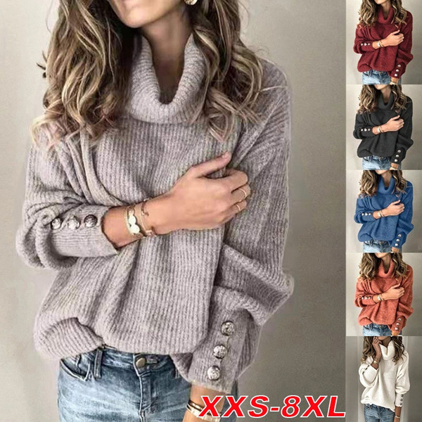 Pull Over Womens Sweaters, Women's Casual Solid Color Casual Thick