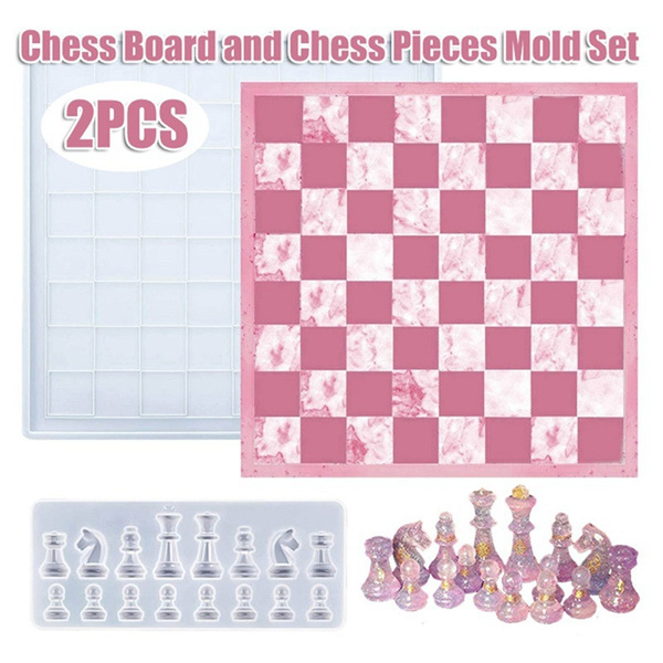 2Pcs Chess Resin Mold Set Chess Pieces Silicone Mold And Chess Board Epoxy  Casting Mold For Diy Art Crafts Jewelry Making Family Board Games