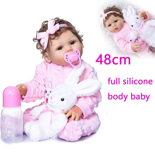 48cm Lovely Full Silicone Reborn Baby Doll Toy with Rabbit Pink ...