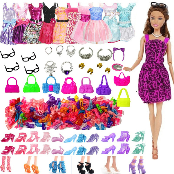 Doll Accessories for Barbie Doll Shoes Boots Mini Dress Handbags Crown ...