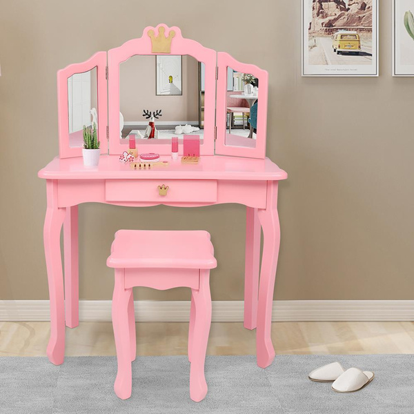 Children's Wooden Dressing Table ThreeSided Folding Mirror Dressing
