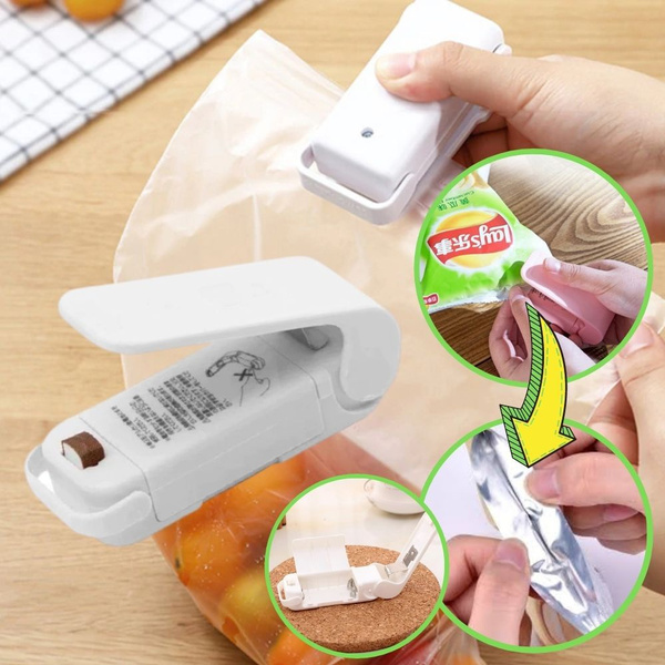 Mini Bag Sealer, Chip Bag Seal Tool, Portable Heat Vacuum Sealer, 2 in 1  Cutter and Press Packaging, Small Sealing Machine for Potato Chips, Plastic