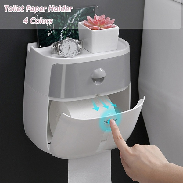 Bathroom Toilet Paper Holder Waterproof Wall Mount Tissue Storage Dispenser  Box