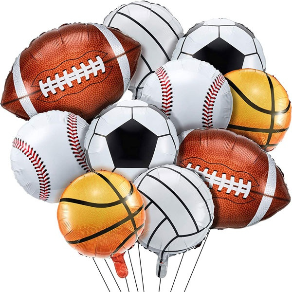 10 Pieces Sports Themed Foil Balloons Baseball, Basketball, Volleyball ...