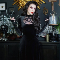 Goth, Long Sleeve, Dress, Elegant