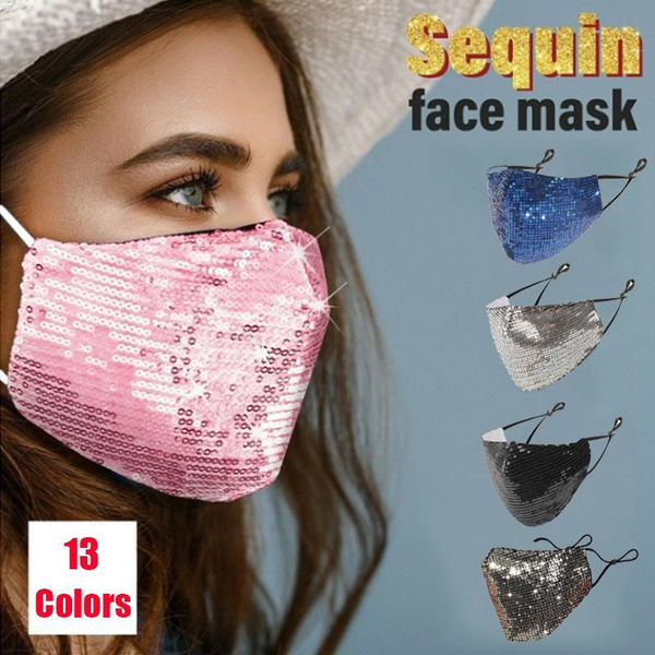 Fashion Bling Sequin Glitter Fabric Shiny Face Mask Washable Reusable