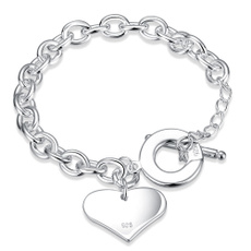 Sterling, Heart, Fashion, Chain Link Bracelet
