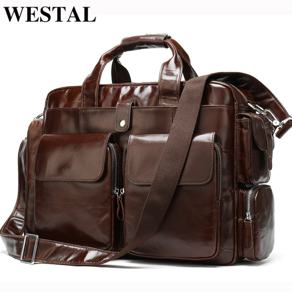 Men's Briefcases Genuine Leather Bag for Document A4 Leather Laptop Bag ...