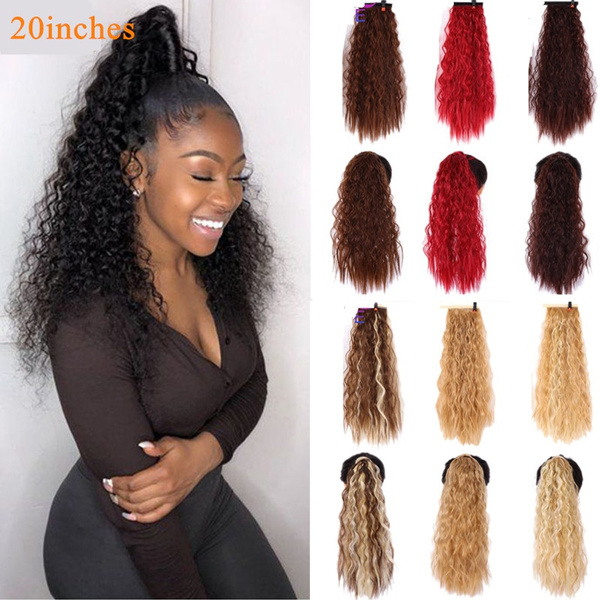 20inches Wrap Synthetic Magic Paste Curly Ponytail Hair Extension Ponytail Hair Clip Ponytail Wig Pony Tail Flase Hairpiece Hair Tail Hai