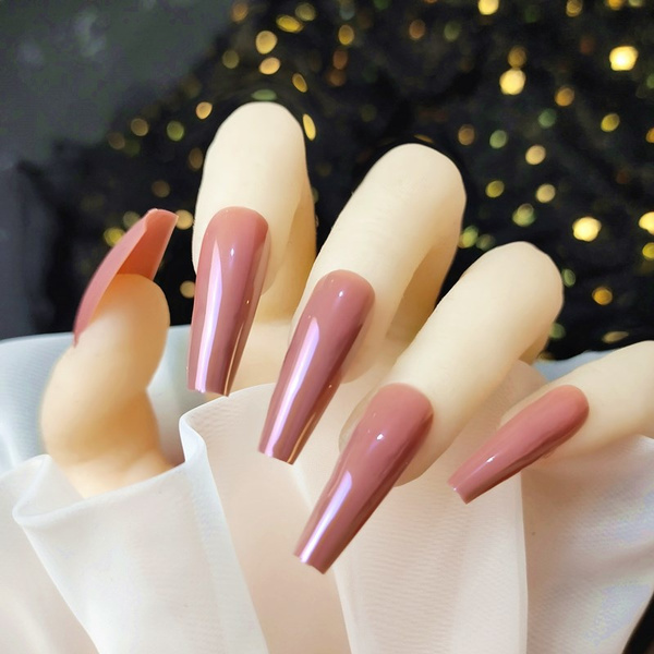 Valentine's Day Long Ballerina Fake Nail Tips With Design Coffin