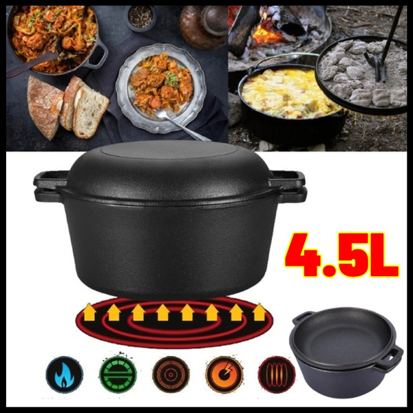 High Quality 2 in 1 Seasoned Cast Iron Double Dutch Oven Combo