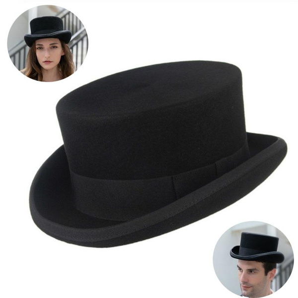 100% Wool Felt Top Hat Cylinder Hat for Men Women Topper Mad Hatter ...
