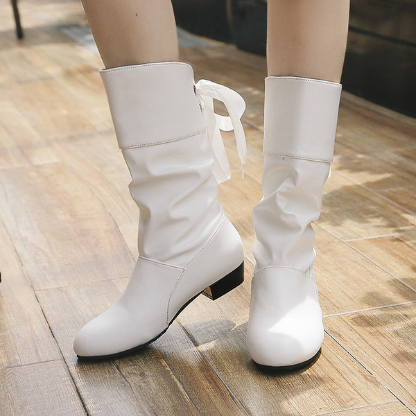 White mid shop calf boots