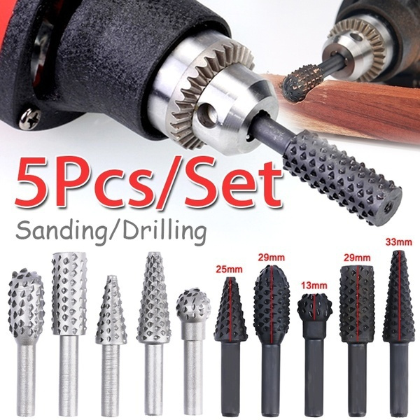 5pcs Steel Rotary Rasp File Woodworking Tool Electric Drill Craft Grinding Burrs 