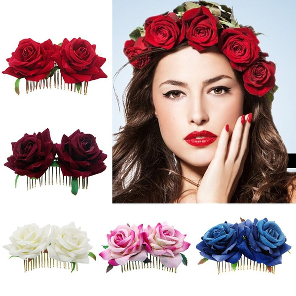 Red rose store flower hair clip