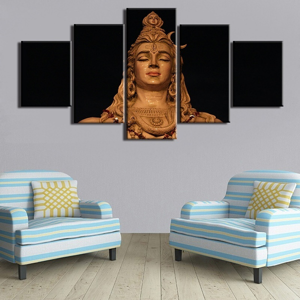 Unframed 5 Panels Lord Shiva Buddha Statue Painting Background Wall Art ...