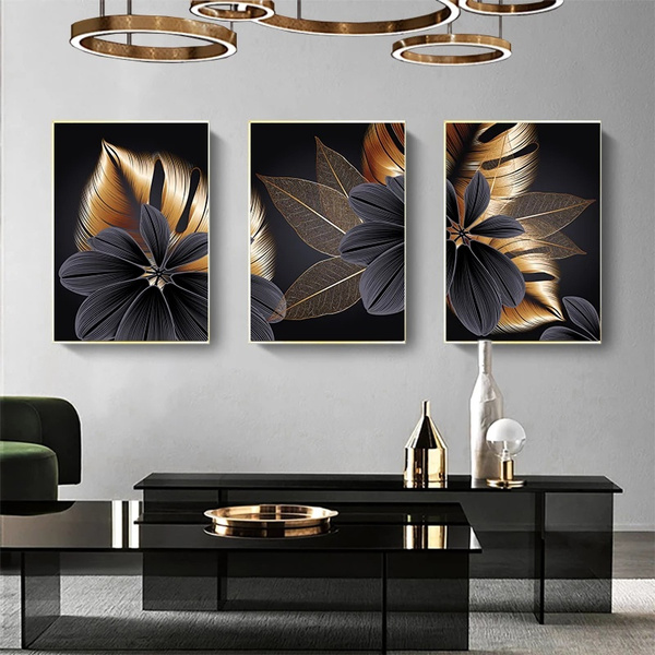 1PC Pictures Plants Golden Leaf Posters Wall Art Canvas Painting Nordic Morden 