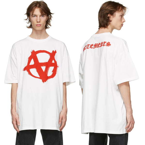 Vetements White Anarchy Gothic Logo Men Street Style T-Shirt