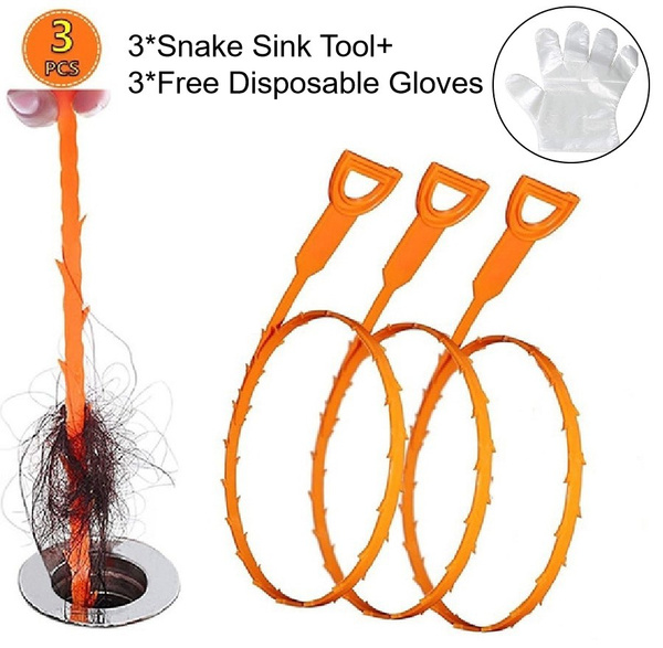 3 Pack Hair Snake Tool Drain Opener Hair Clog Remover Sink Snake for Sewer  Kitchen Sink Bathroom Tub Toilet Clogged Drains Relief Cleaning Tool (3  Free Disposable Gloves)