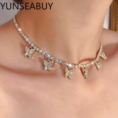 butterfly, Women, Chain Necklace, DIAMOND