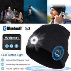 Bluetooth Beanie Hat with Light Upgraded Musical Knitted Cap with Headphone and Built-in Stereo Speakers & Mic, LED Hat for Running Hiking