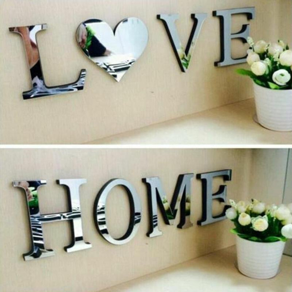 4Letters Love Home Furniture Mirror Tiles Wall Sticker Self-Adhesive Art Deco UK