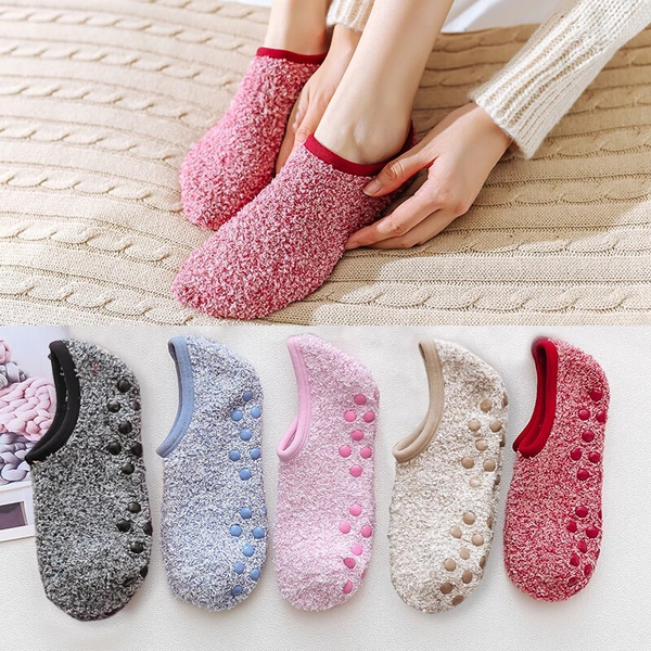 Floor Boat Socks for Women Men Winter Warm Cotton Plush Breathable Non-Slip  Socks Solid Short Socks Slippers Indoor Sock