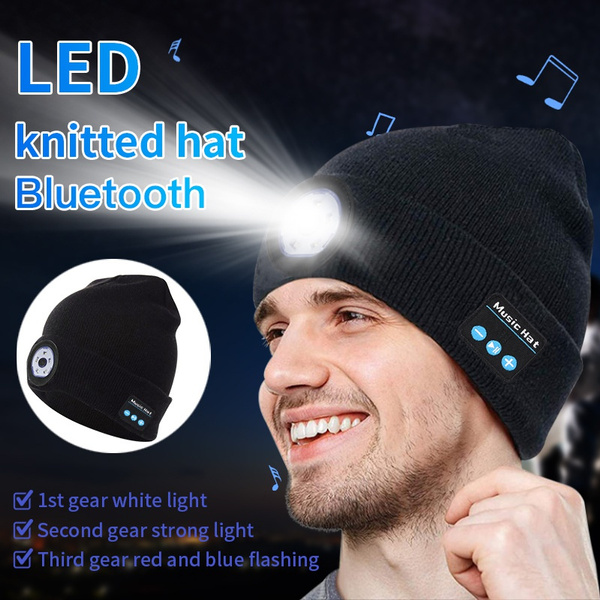 Built-in Stereo Speaker and Mic,USB Unisex Bluetooth LED Beanie Hat with Light 