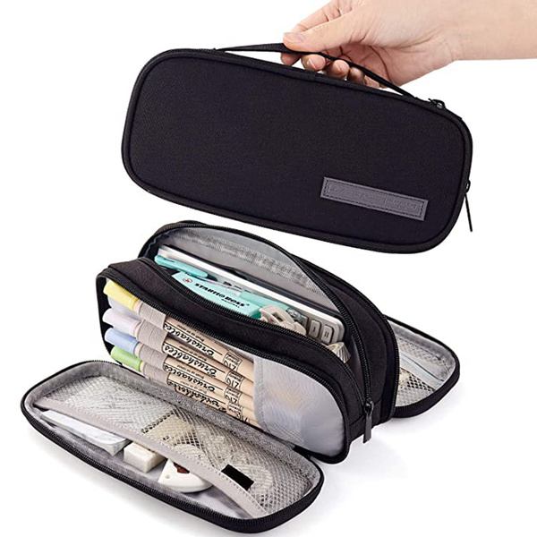 Large Capacity Pencil Case Pouch 3 Compartments Pencil Bag Gift For