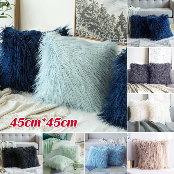 Faux Fur Cushion Cover Mongolian Mohair Furry Pillow Cushion Covers 18" x 18" 