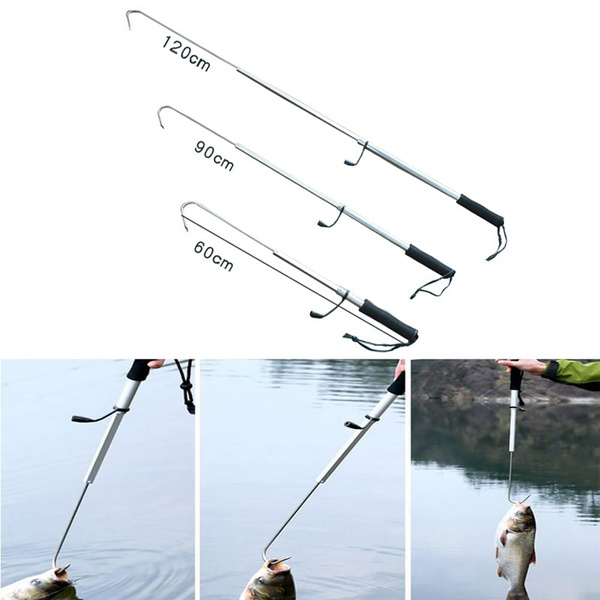 60/90/120cm Telescopic Fishing Gaff with Stainless Sea Fishing Spear Hook  Tackle Ice Fishing Boat EVA Spear Hook Alloy Pole Tool