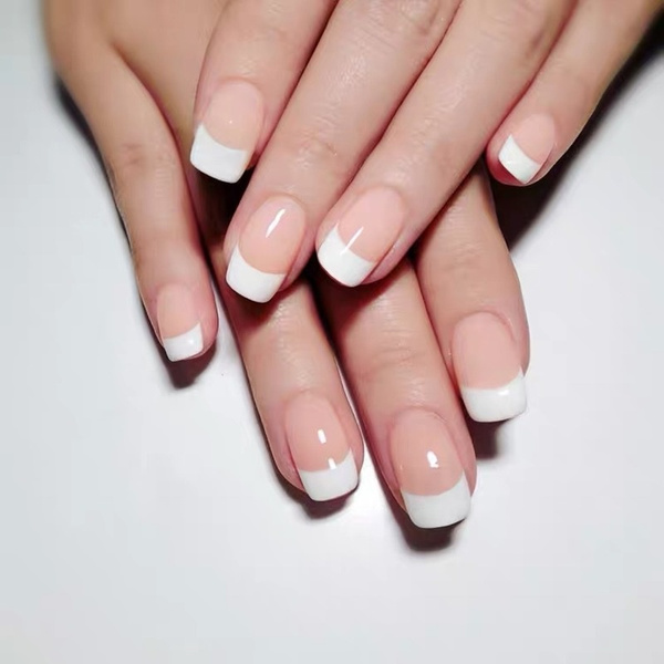 24pcs Set Nude Glossy Pink French Tips With White Outline Smile Press On Nails With Crescent Shape Flat False Nails With Half Moon Designs Wish 24pcs Set Nude Glossy Pink French Tips With White Outline Smile Press On Nails With Crescent Shape Flat False Nails With Half Moon Designs Wish