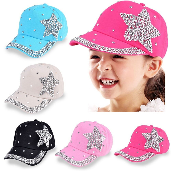 New Fashion Baseball Cap Rhinestone Star Shaped Boy Girls Snapback Hat ...