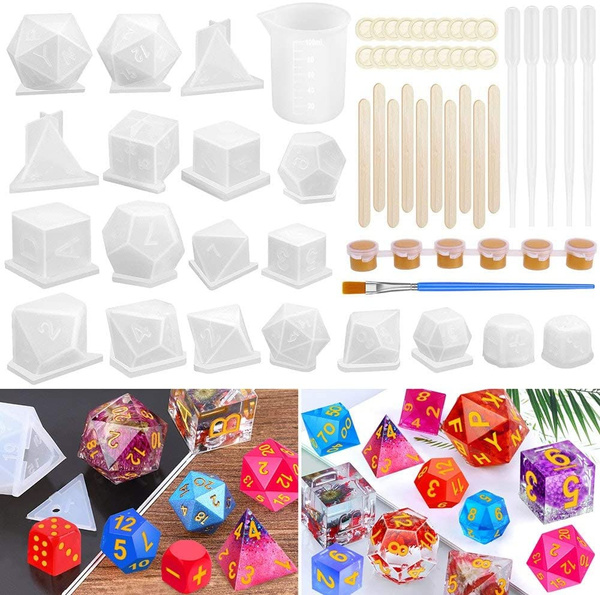 Resin Dice Molds, 19 Styles Polyhedral Game Dice Molds Set with Silicone Dice  Mold, Mixing Sticks, Measuring Cup, Droppers, Acrylic Paints Set for Epoxy  Resin Dice Making