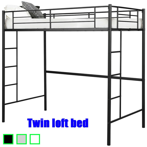 Twin Loft Bed Metal Bunk Ladder Beds Children Teens Kids Bedroom Dorm 