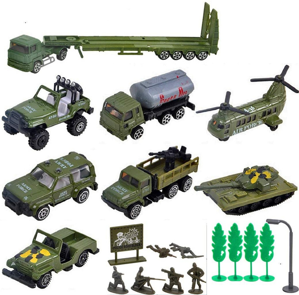 6Pcs Army Car Toy Set Alloy Die-cast Metal Playset Military Vehicles 