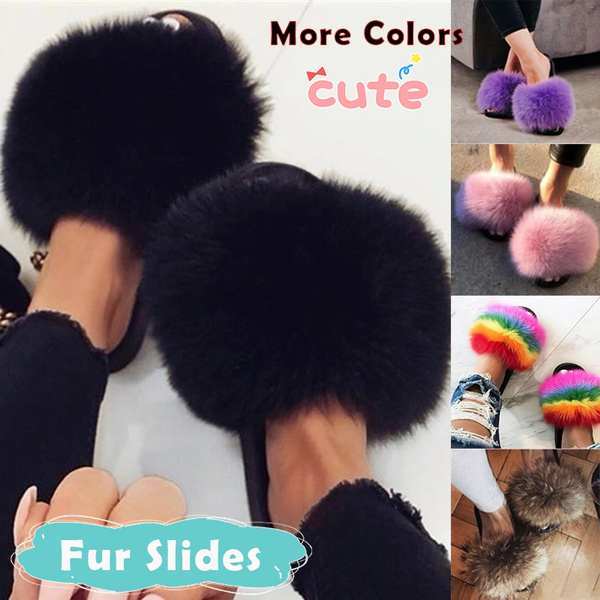 NEW! Real Fox Fur Slides / Fur Slippers  Fur shoes, Womens slippers, Cute  slippers