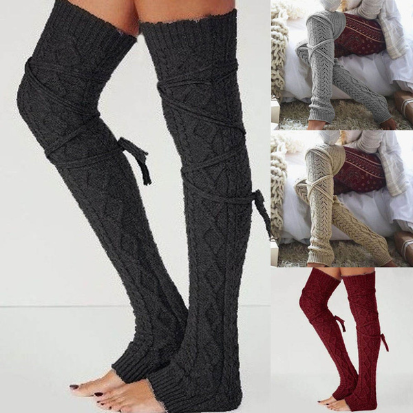 Womens Knit Winter Leg Warmers Boot Knee High Stockings Leggings Warm Boots  Leg.