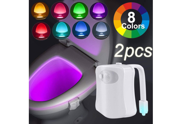 1/2Pack Toilet Night Light 8 Colors Changing LED Automatic PIR Motion  Sensor Toilet Night Light