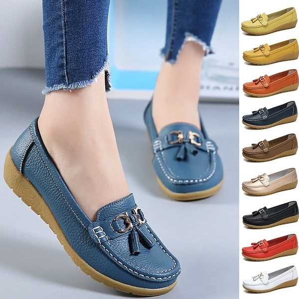 Women Fashion Genuine Leather Falt Shoes Soft Soles Breathable