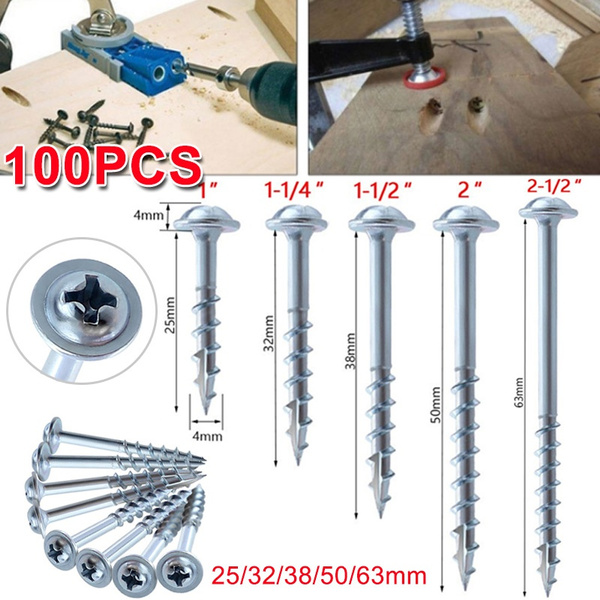 100pcs Self Tapping Pocket Hole Screw High Strength For Jig Hardware Woodworking 
