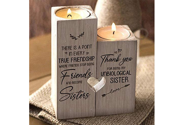 CREATCABIN to My Friend Candle Holder Heart-Shaped Candlestick Best Bestie Thank You Peace Love Natural Hollow Wooden Tealight Craft Valentines Birthday Decor 3.5x4.7inch 